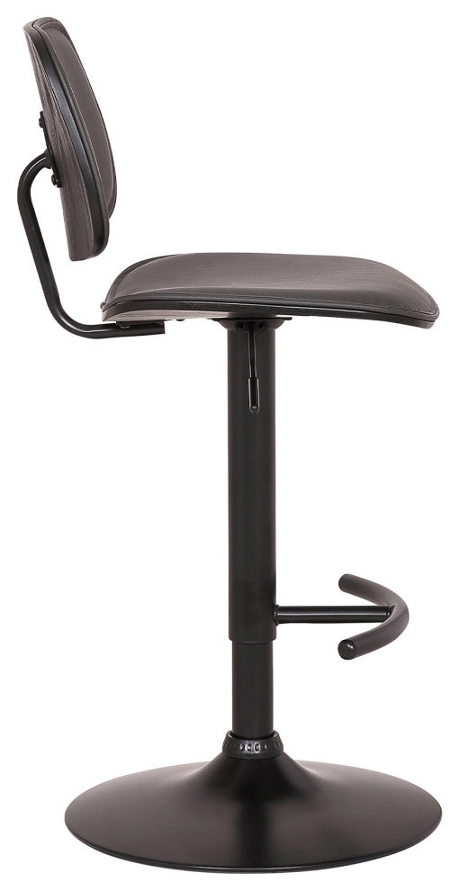 Nancy Adjustable Gray Faux Leather Swivel Barstool In Black Powder Coated Finish
