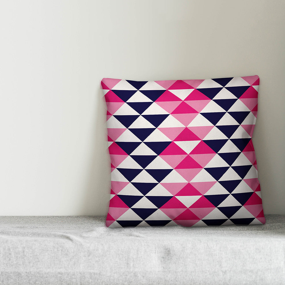 Pink and Navy Geo Triangles Outdoor Throw Pillow, 18x18