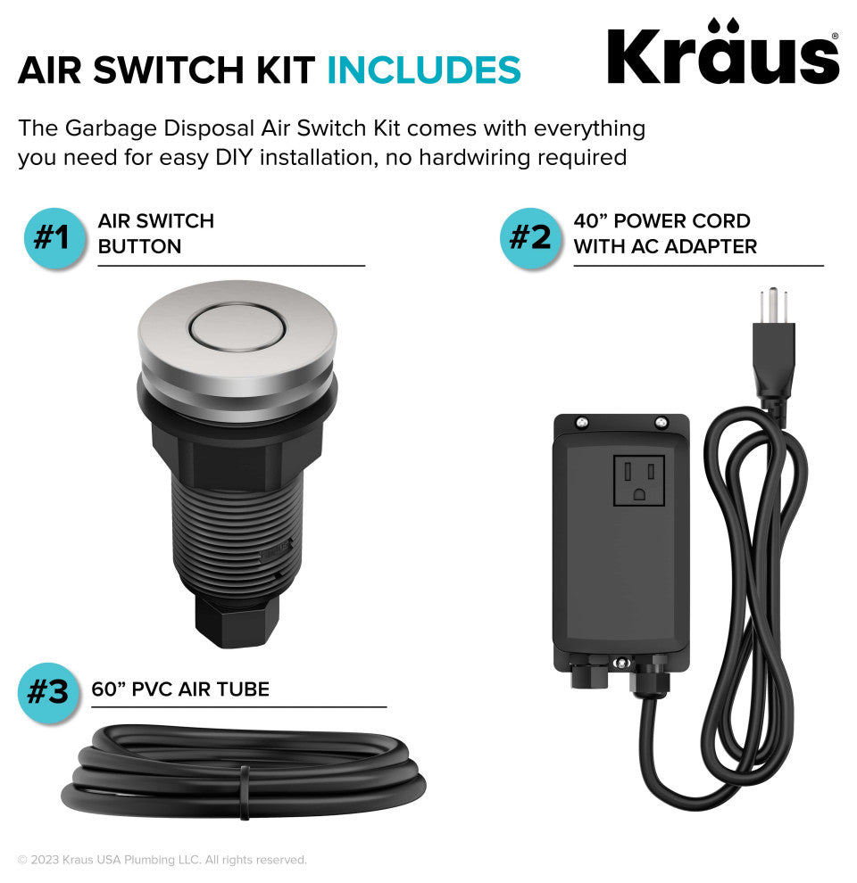 KRAUS Garbage Disposal Air Switch Kit 2 Flat Push Buttons SFS, Kwda-200sfs
