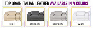 Marco-8-Piece, 4-Power Reclining Italian Leather Sectional, Light Gray