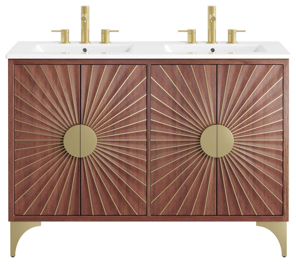 Daylight 48" Double Sink Bathroom Vanity, White Walnut
