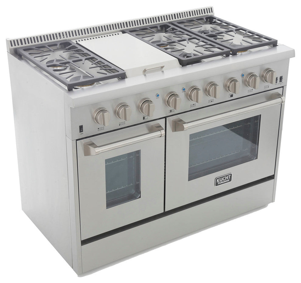 KUCHT Pro Style 48" Dual-Fuel Range, Stainless Steel, Classic Silver, Natural Gas
