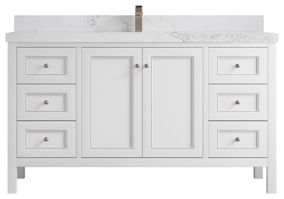 Nashville 60" Single Bathroom Vanity, White 2" Calacatta Nuvo