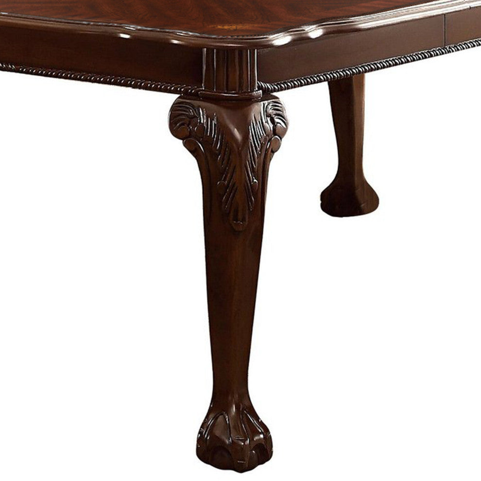 Benzara BM219908 Wooden Extendable Leaf Dining Table, Cabriole Legs, Dark Brown