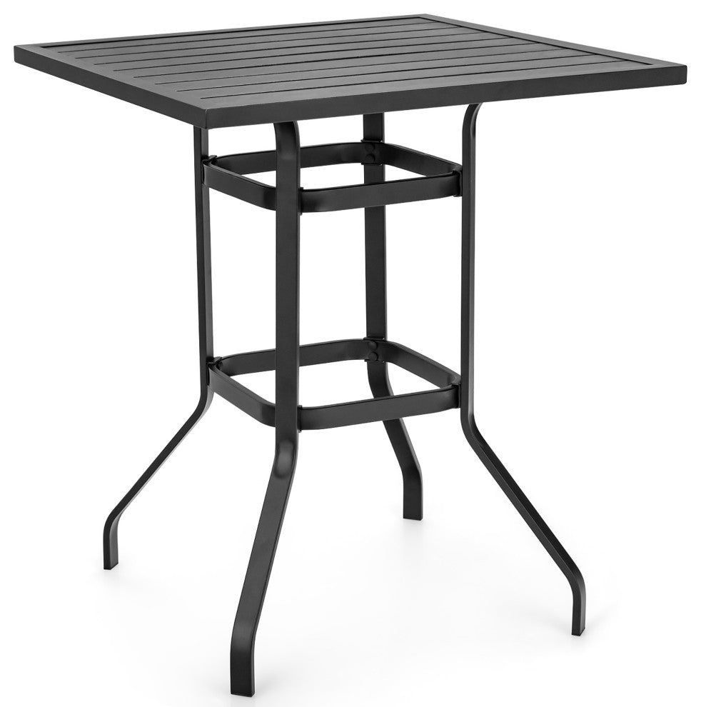 Costway 32''  Patio Square Bar Table Metal Cafe Bistro Table Garden Deck Black