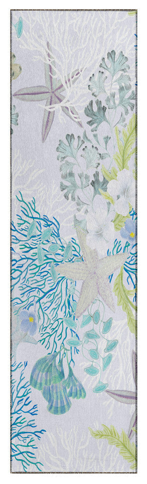 Indoor/Outdoor Seabreeze SZ1 Silver Machine Washable 2'3" x 7'6" Runner Rug