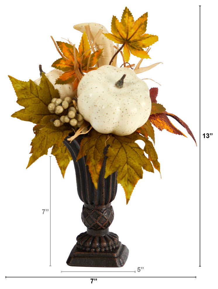 13" Fall Pumpkin and Berries Artificial Autumn Arrangement, Decorative Urn