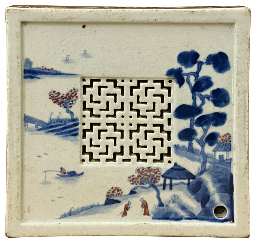 Chinese Blue White Scenery Porcelain Coaster Stand Soap Holder Hws2302