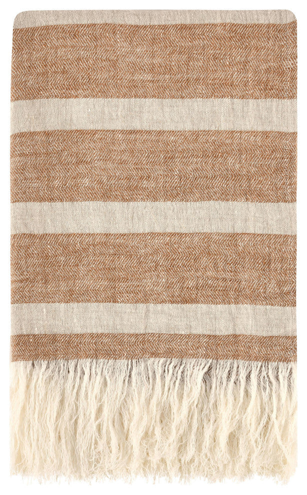 Sherry Belgian Linen 50"x70" Throw Blanket, Brown