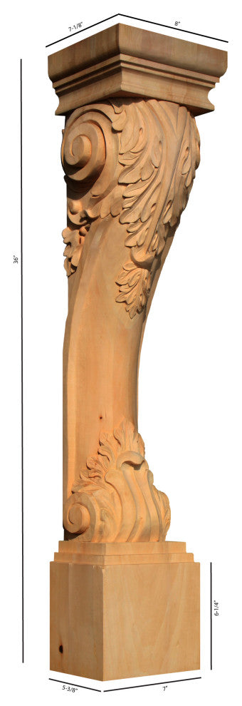 36"H Large Corbels for Cabinets, Basswood, 8"Wx7.25"Dx36"H