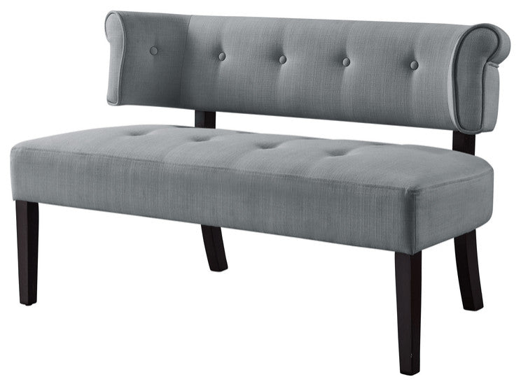 48" Light Gray And Brown Upholstered Linen Bench