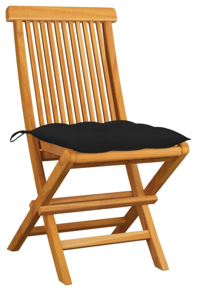 Vidaxl Garden Chairs With Black Cushions 2-Piece Set Solid Teak Wood