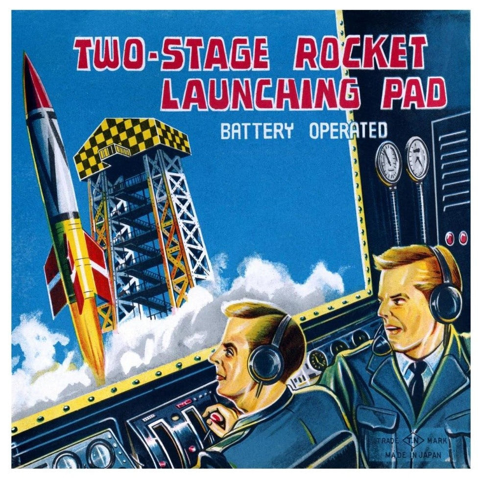 "Two-Stage Rocket Launching Pad" Digital Paper Print by Retrorocket, 32"x32"