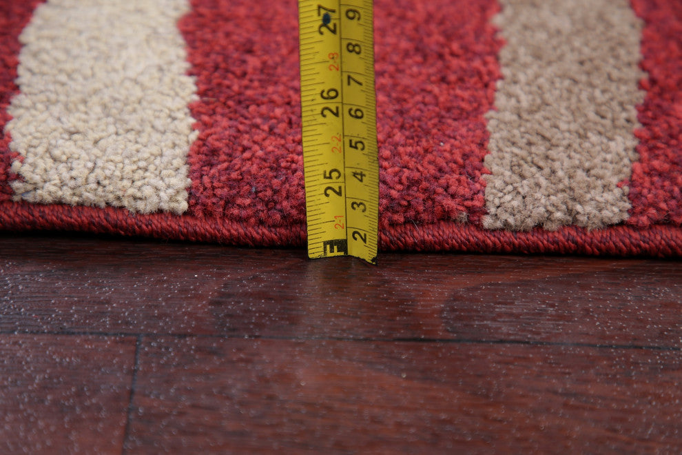 Modern Stripe Carpet Oriental Wool Traditional Turkish Area Rug, Red, 9'1"x6'7
