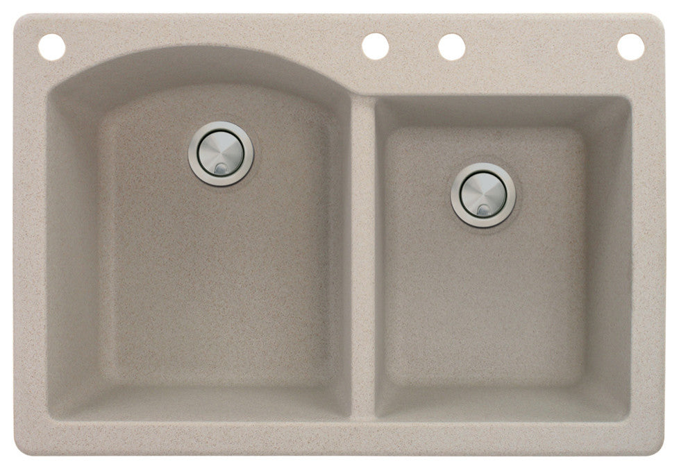 Aversa 33" silQ Granite Double Bowl Kitchen Sink with 4 Holes in Cafe Latte