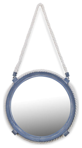 Metal Blue Mirror, Rope Hanger, 12.5"