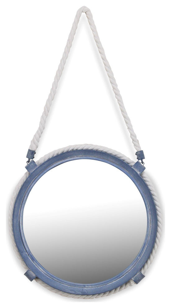 Metal Blue Mirror, Rope Hanger, 12.5"
