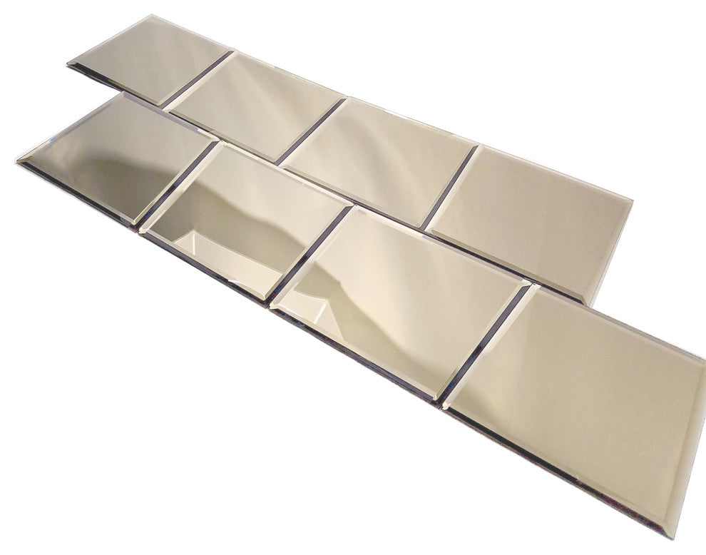Reflections 8 in x 8 in Beveled Square Glass Mirror Tile in Glossy Gold