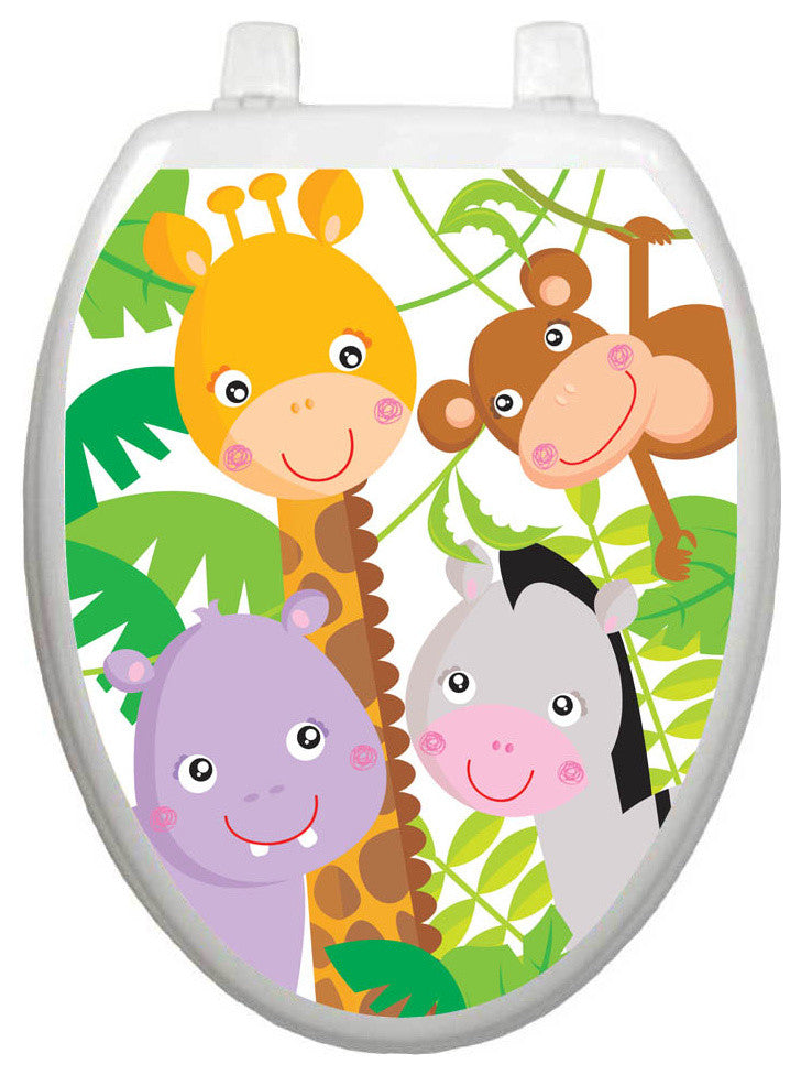 Gentle Jungle Toilet Tattoos Seat Cover, Vinyl Lid Decal, Kids Bathroom Accent, Elongated