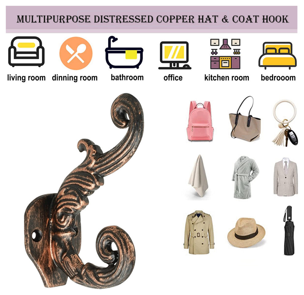 Mascot Hardware 4-1/10" Distressed Copper Wall Hook with Floral Detailing