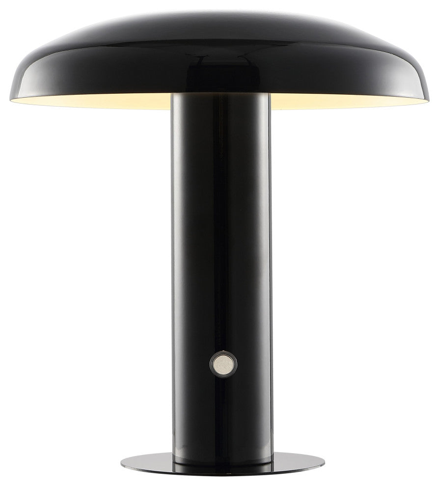 Suillius 11" Rechargeable/Cordless Iron Integrated Mushroom Table Lamp, Black
