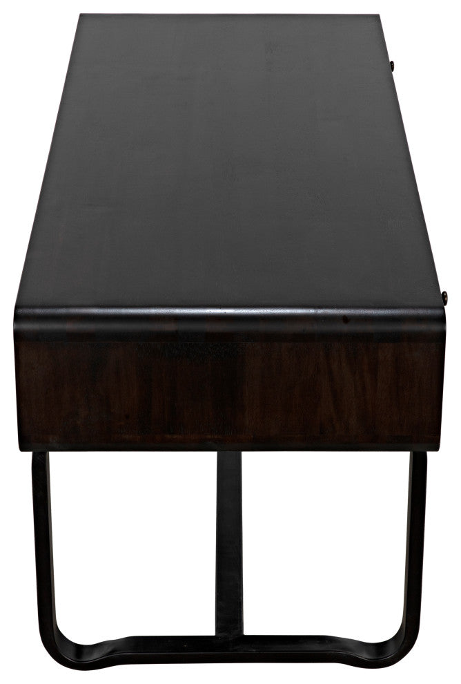 NOIR Furniture - Voltes Desk, Ebony Walnut, Black Metal - GDES185EB