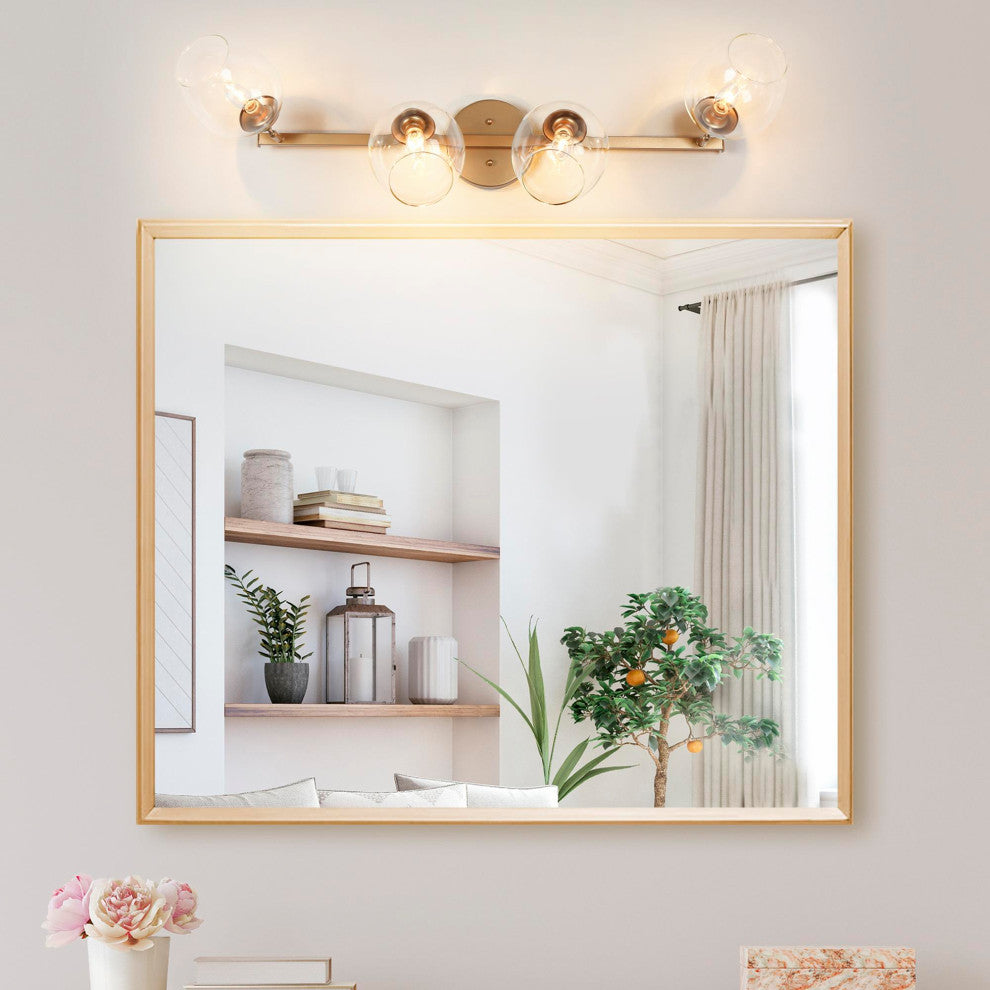 4-Lights Clear Glass Shade and Glod Traditional LED Vanity Wall Light
