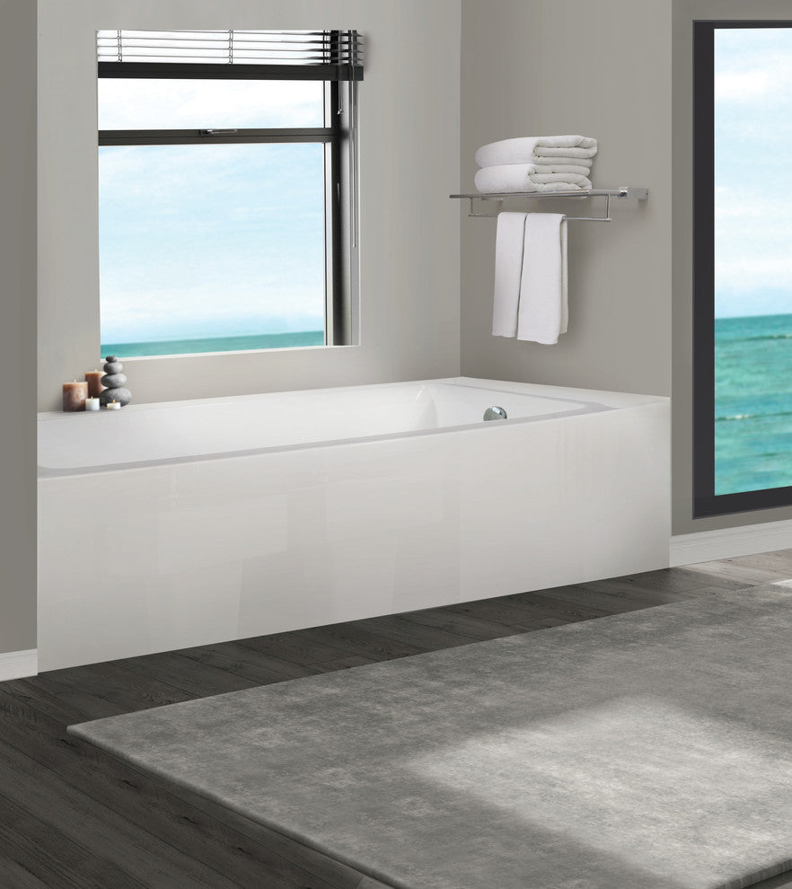 Acrylic Apron Soaking Bathtub, White, 66"x32", Right, Without Drain