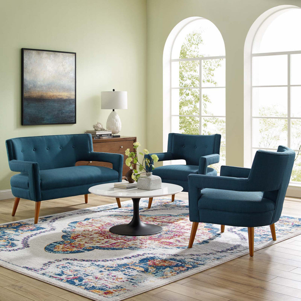 Armchair and Loveseat Sofa Set, Fabric, Navy Blue, Modern, Lounge Hospitality