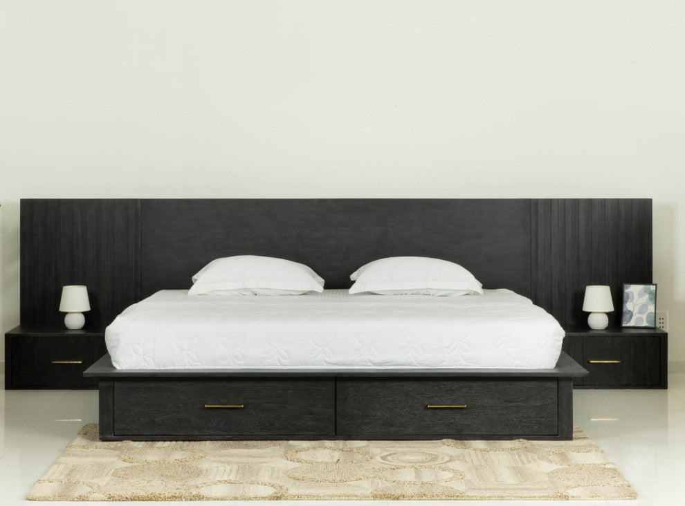 Modrest Manchester- Platform Dark Gray Bed With Drawers, Queen