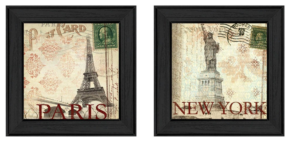 "Post Cards" Collection By Dee Dee Ready To Hang Printed Wall Art, Black Frame