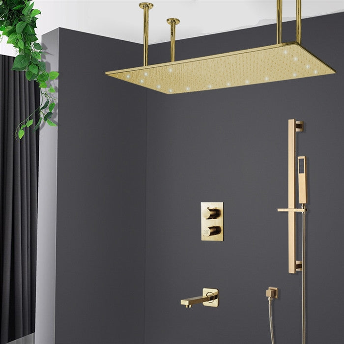 Carpi 20*40" Digital LED Brushed Gold Rainfall Shower System and Handheld Shower