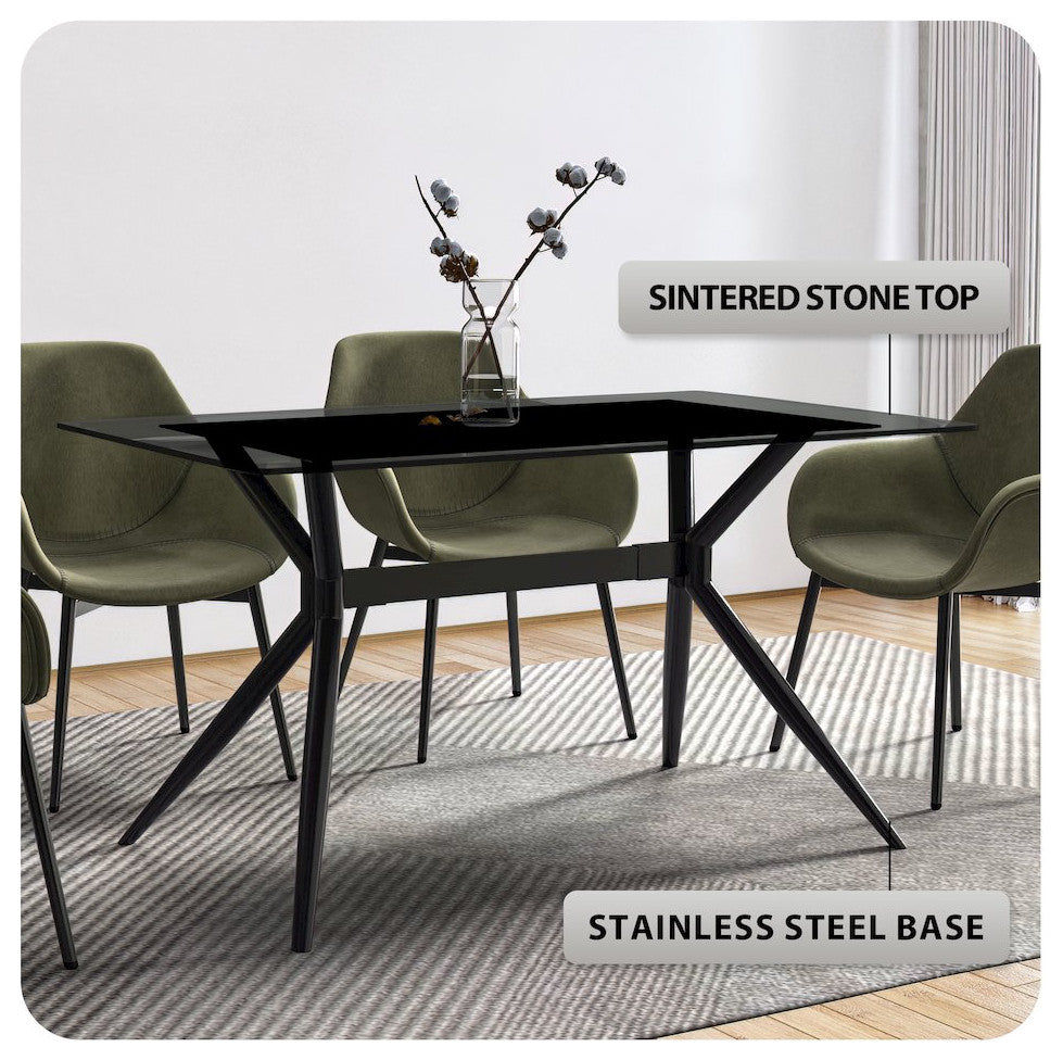 Elega Series Black Carbon Steel Dining Table 62 With Clear Glass Top