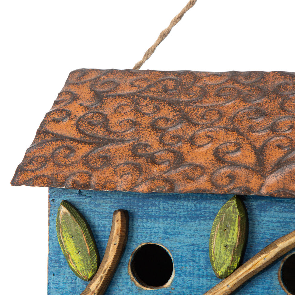 15.75"L Oversized Washed Blue Distressed Solid Wood Cottage Birdhouse