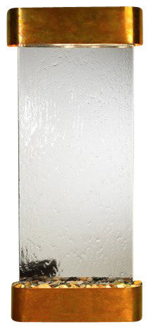 Inspiration Falls Wall Fountain, Rustic Copper, Clear Mirror, Round Frame