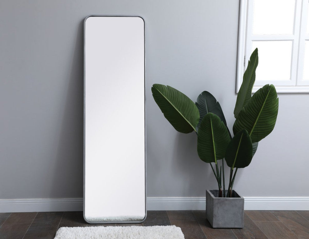 Ellis Soft Corner Metal Rectangular Mirror, Silver, 18"x60"