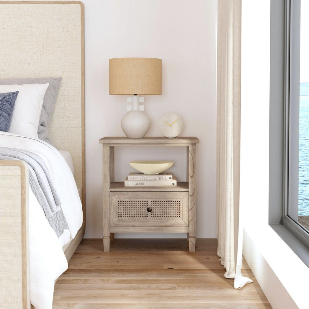 Flagstaff 1-Drawer Cane Nightstand, Natural