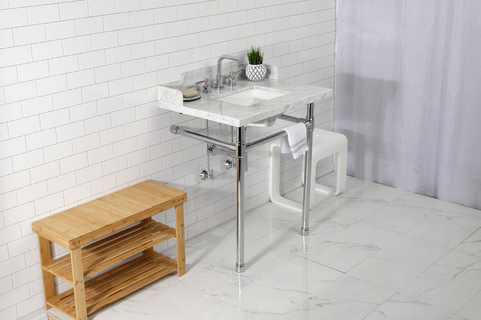 Kingston Brass LMS30M8SQ1ST 30" Carrara Marble Console Sink, Legs