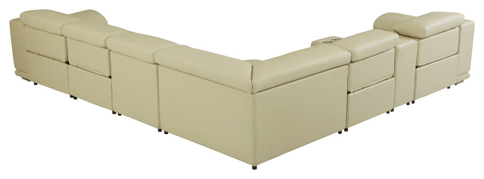 Federico 7-Piece L-Shaped Top Grain Italian Leather Sectional-4 Power Recliners, Beige