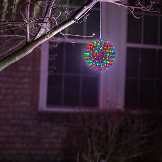 8"H Indoor/Outdoor Flashing Sphere Hanging Ornament with Multi-Colored LED Light