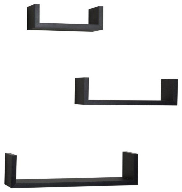 Danya B. Laminated Floating "U" Shelves (Set of 3), Black