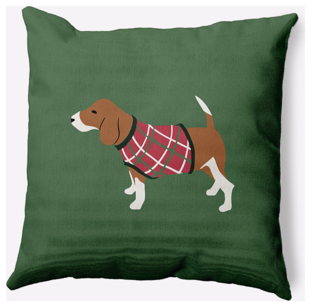 Warmest Wishes Doggie Decorative Throw Pillow, Green, 26"x26"