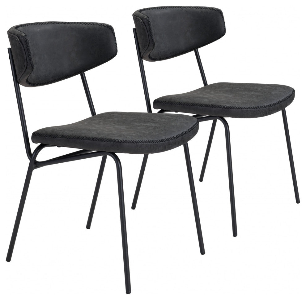 Set of Two Modern Minimalist Vintage Look Black Dining Chairs