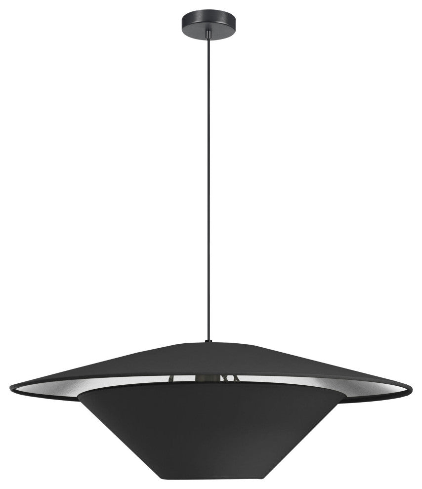 Poseidon Incandescent Pendant, Matte Black with Black / Silver Shade