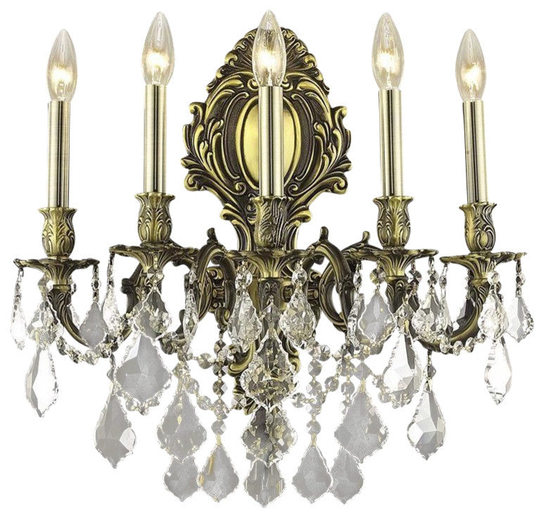 Elegant Monarch Wall Sconce, Antique Bronze Finish With Royal Cut Crystal