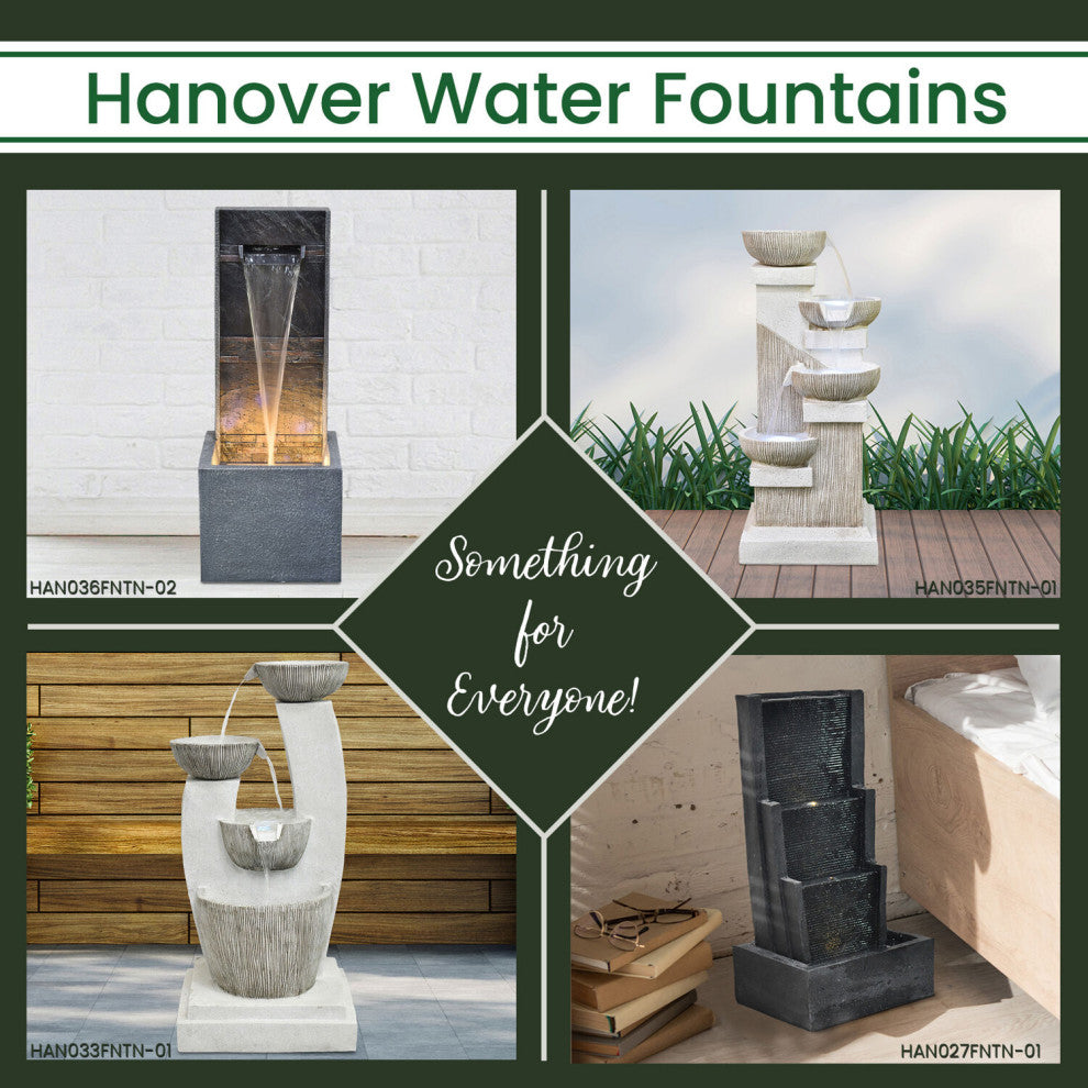 32.5" Contemporary Basin Indoor/Outdoor Garden Fountain, LED Lights