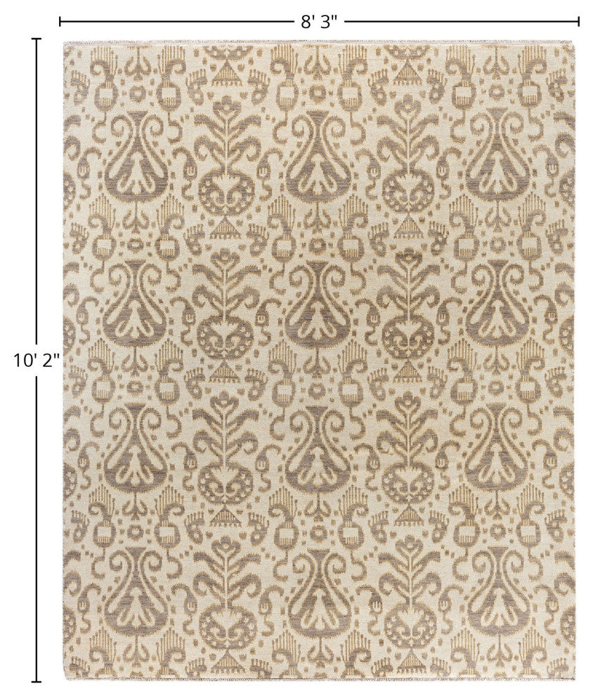 Ikat, One-of-a-Kind Hand-Knotted Area Rug - Beige, 8' 3" x 10' 2"