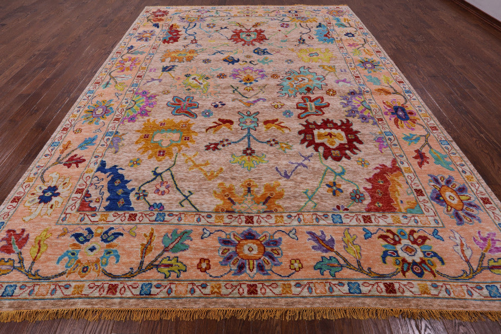 10' 3" X 13' 8" Hand-Knotted Turkish Oushak Wool Rug - Q13533