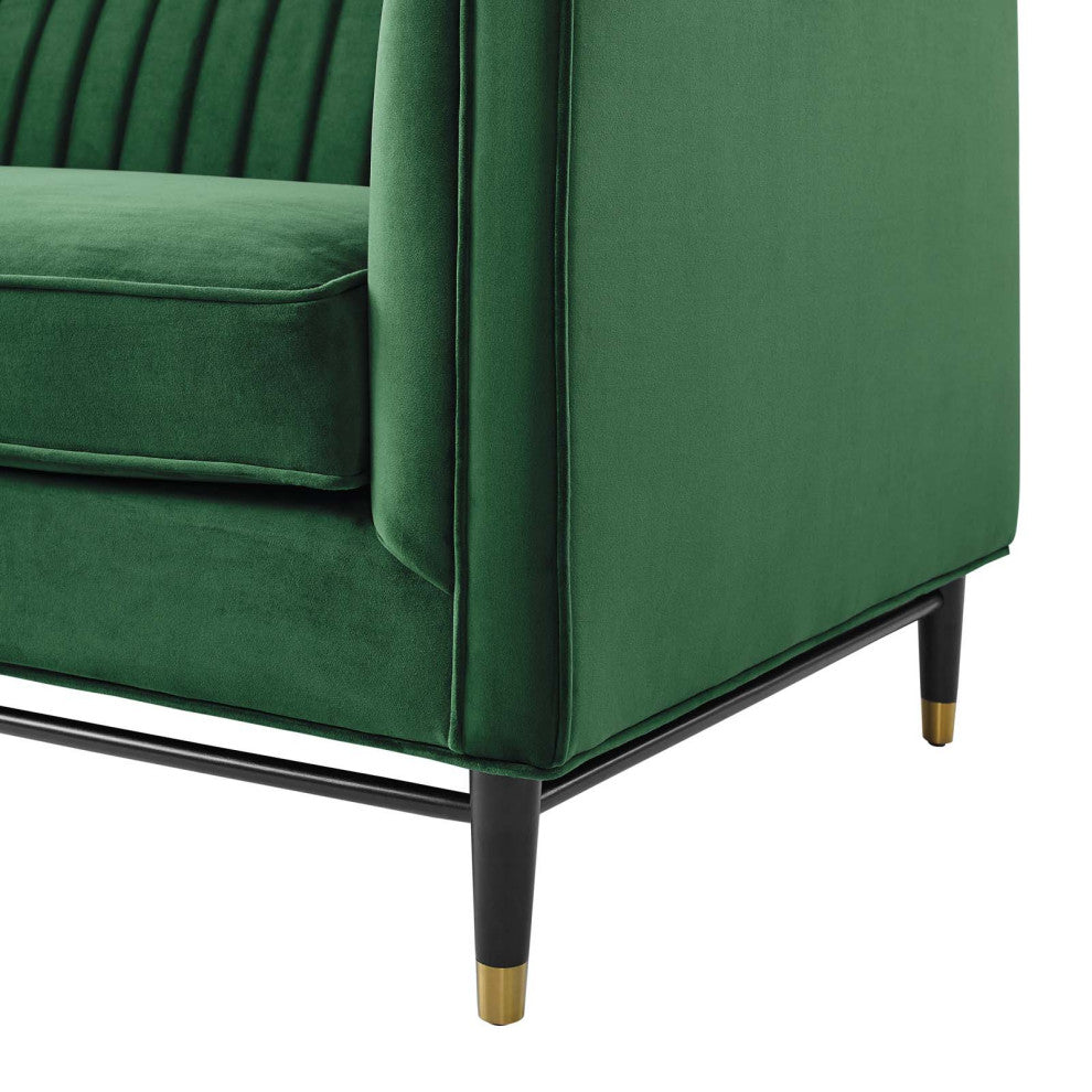 Loveseat Sofa, Velvet, Green, Modern, Living Lounge Room Hotel Lobby Hospitality