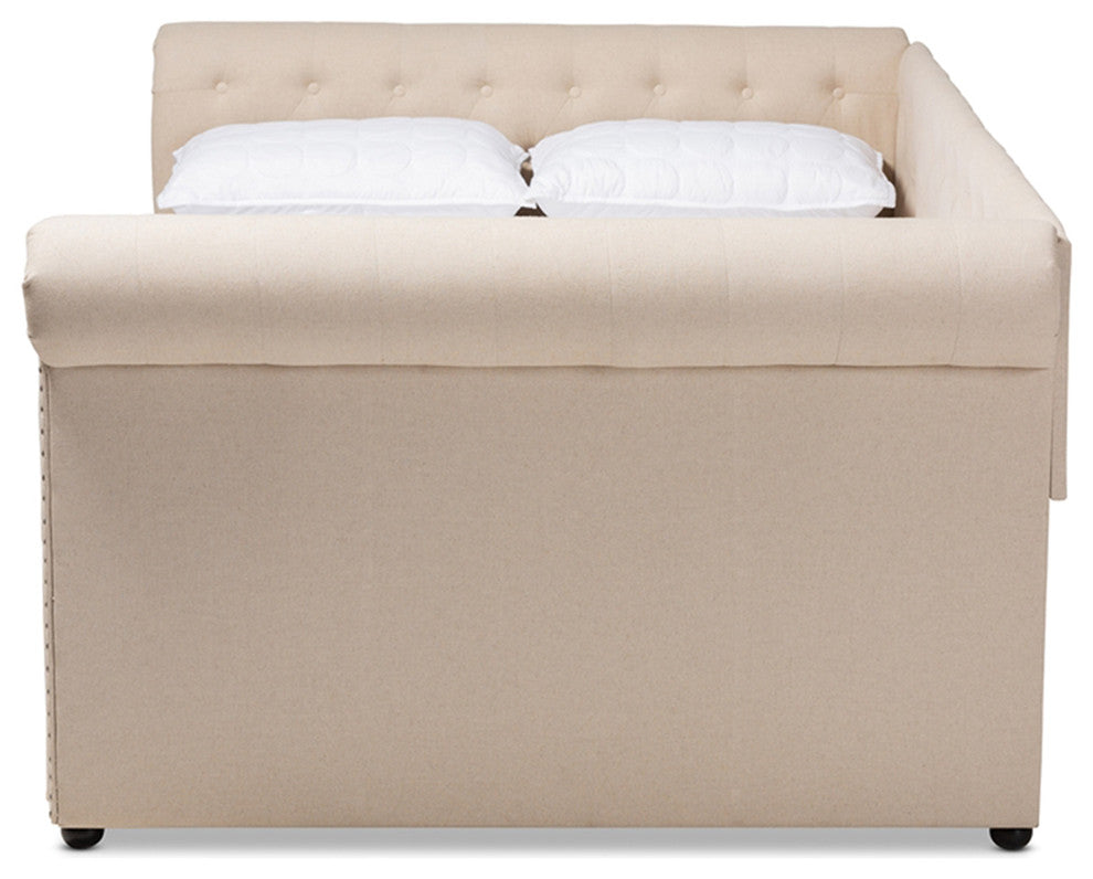 Beige Fabric Upholstered Queen Size Daybed